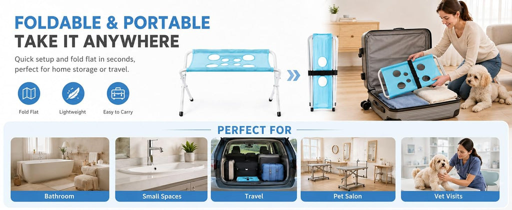 Pet Grooming Hammock Stand — Foldable Bath & Nail Trimming Holder for Cats & Small Dogs