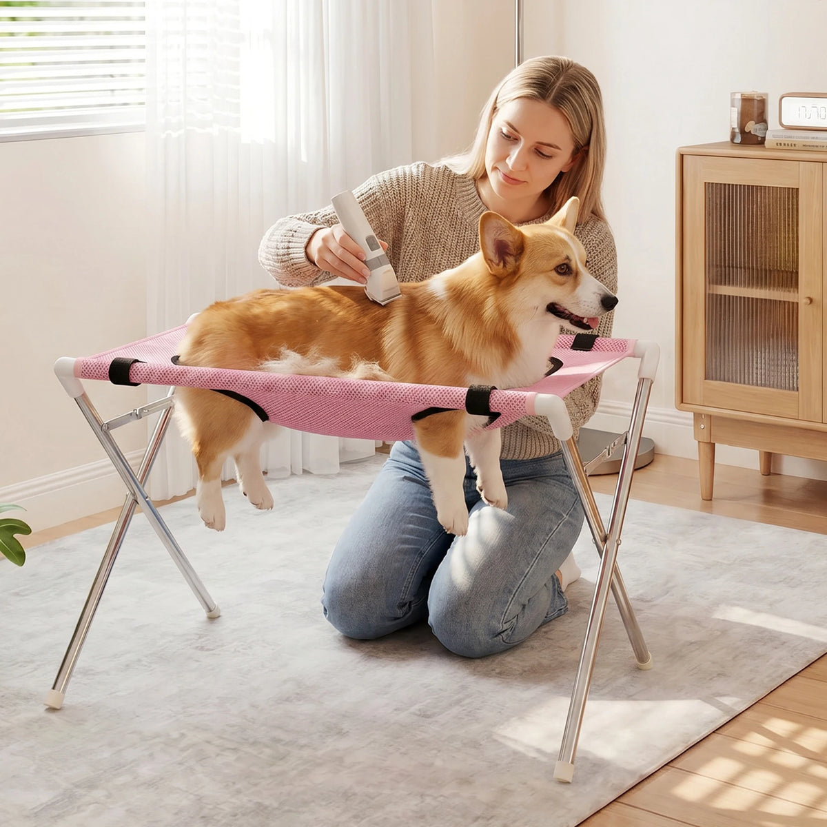 Pet Grooming Hammock Stand Foldable Dog Cat Nail Clipping Harness Stainless Steel Portable Breathable Mesh Grooming Care Tool