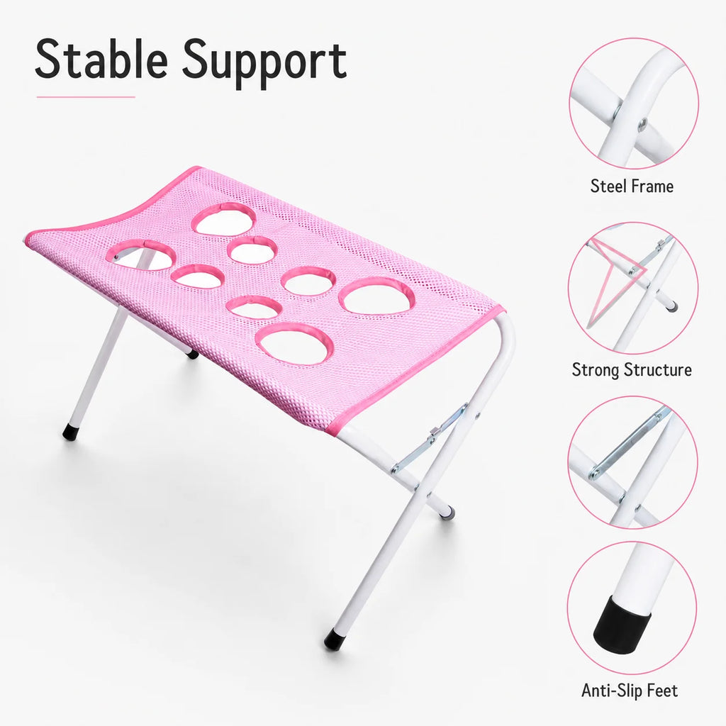 Foldable metal frame of the pet grooming stand collapsed flat for storage