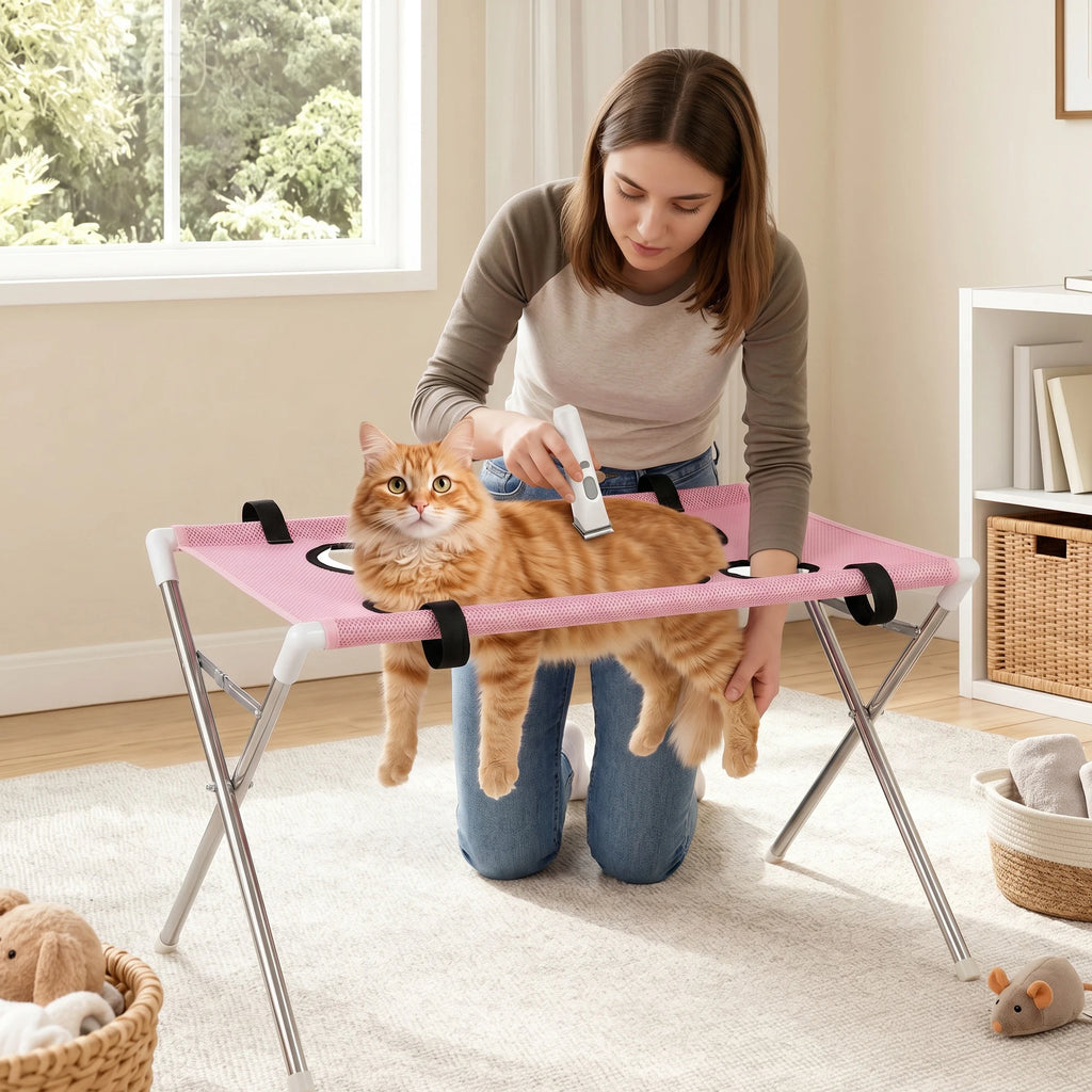 Pet Grooming Hammock Stand Foldable Dog Cat Nail Clipping Harness Stainless Steel Portable Breathable Mesh Grooming Care Tool