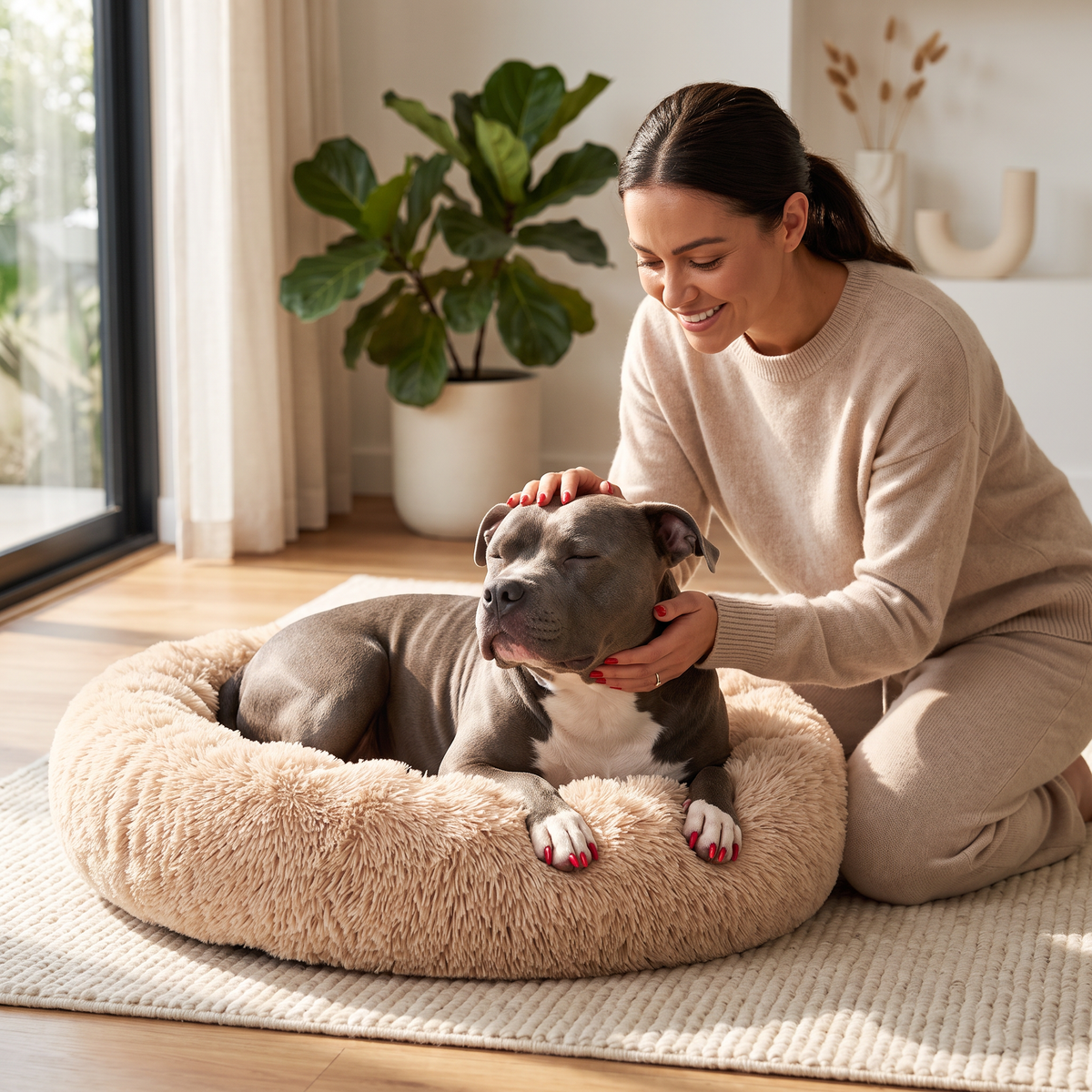 Bedsure Donut Calming Dog & Cat Bed — Ultra-Soft Faux Fur, Anti-Slip, Machine Washable
