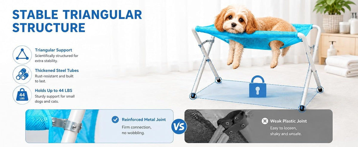 Pet Grooming Hammock Stand — Foldable Bath & Nail Trimming Holder for Cats & Small Dogs