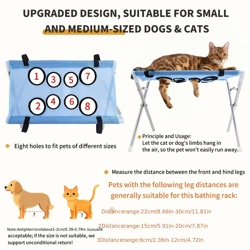 Pet Grooming Hammock Stand — Foldable Bath & Nail Trimming Holder for Cats & Small Dogs