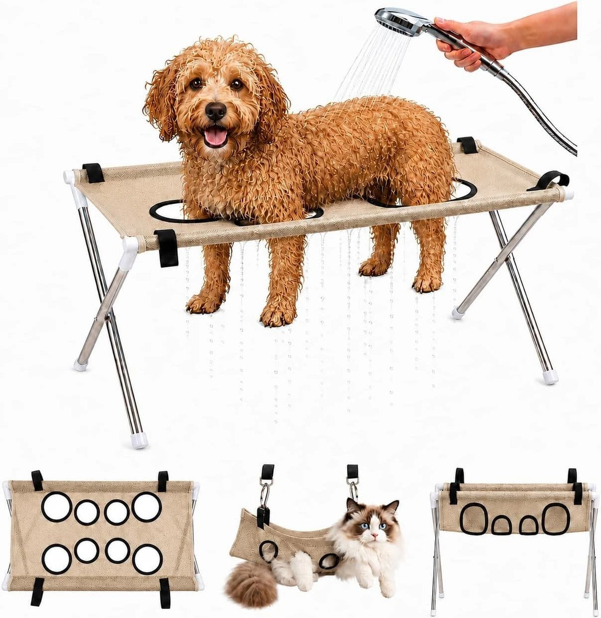 Pet Grooming Hammock Stand — Foldable Bath & Nail Trimming Holder for Cats & Small Dogs