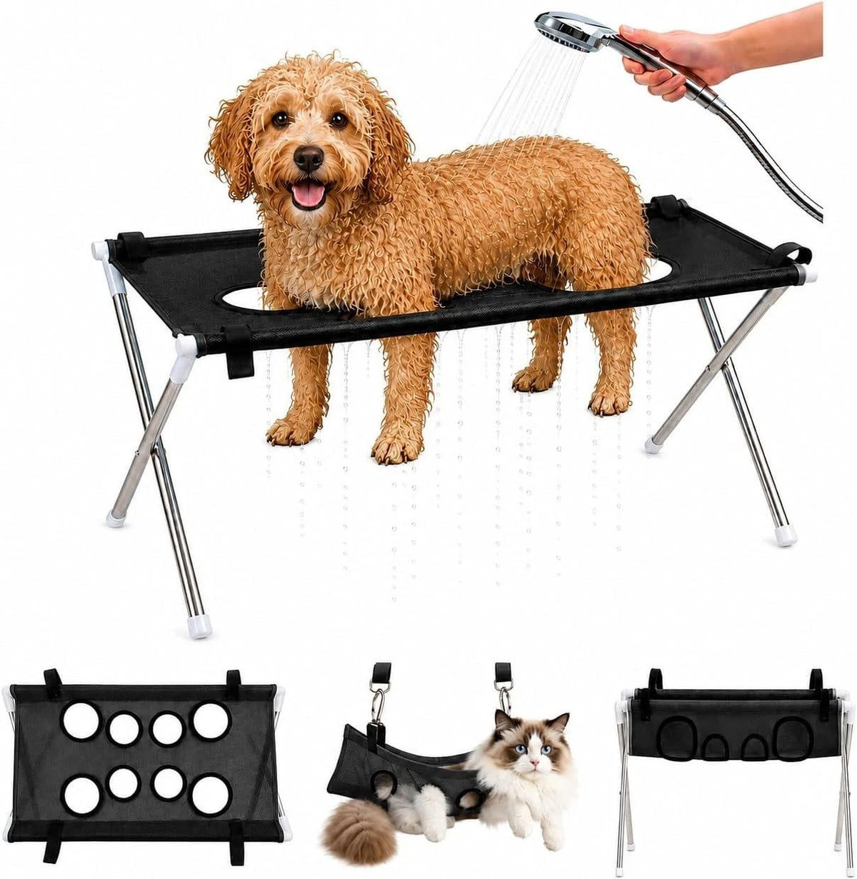 Pet Grooming Hammock Stand — Foldable Bath & Nail Trimming Holder for Cats & Small Dogs